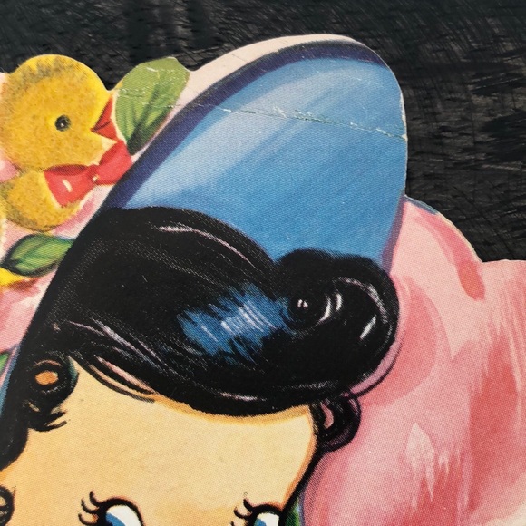 Vintage Easter Card Little Girl with Chicks Fuzzy Felt Details 1940’s - Picture 5 of 7